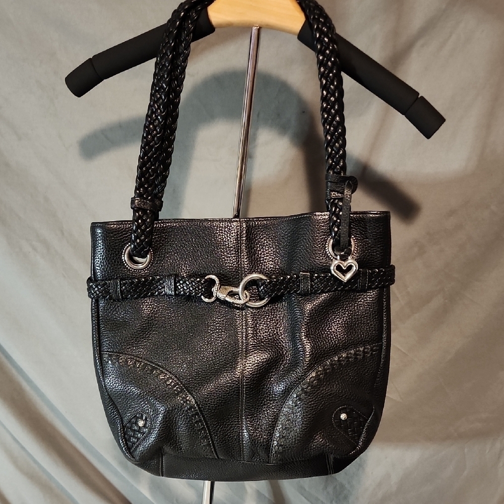 Brighton Black Leather Shoulder Bag with Heart Charm - Picture 2 of 10